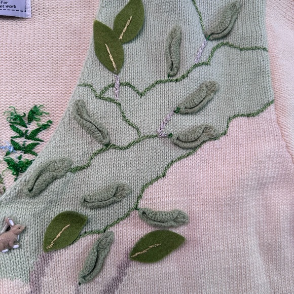 Storybook Knits Cream Cardigan with Green Leaf Appliqué Story Book Knits S - Picture 12 of 14
